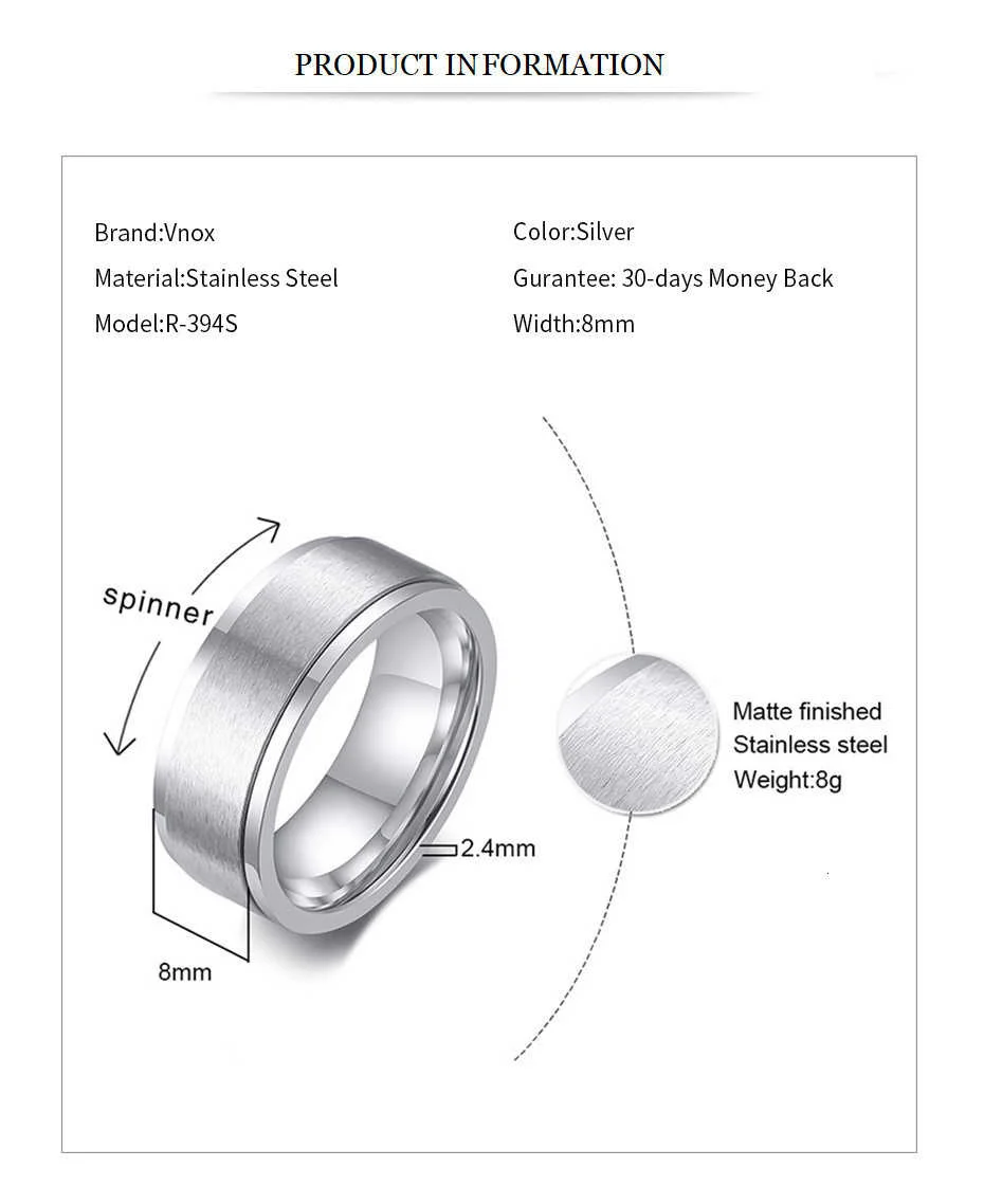 Vnox 6/8 mm Spinner-Ring für Herren, Stressabbau-Zubehör, klassisches Edelstahl-Ehering, lässiger Wikinger-Rune-Sportschmuck – Detail 5