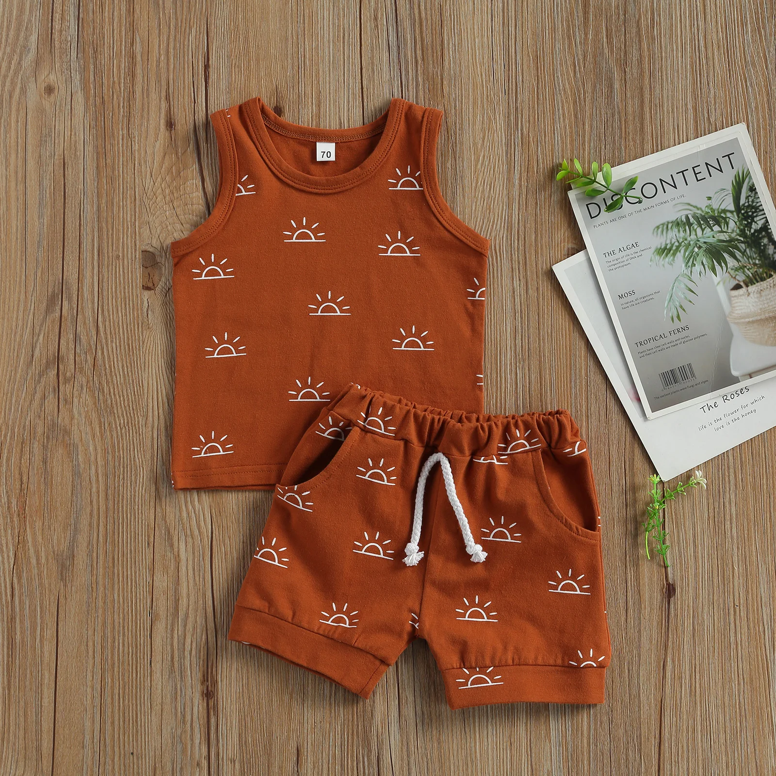 2021 0-3Y Toddler Baby Clothing Summer Soft Cotton 2pcs For Infant Boys Girls Sun Print Sleeveless Top Vest+Shorts Outfits Set