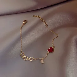 2021 Boho Engraved Geometry Chain Cute Red Heart Pendant Bracelet Accessories Best Gift For Women Wholesale