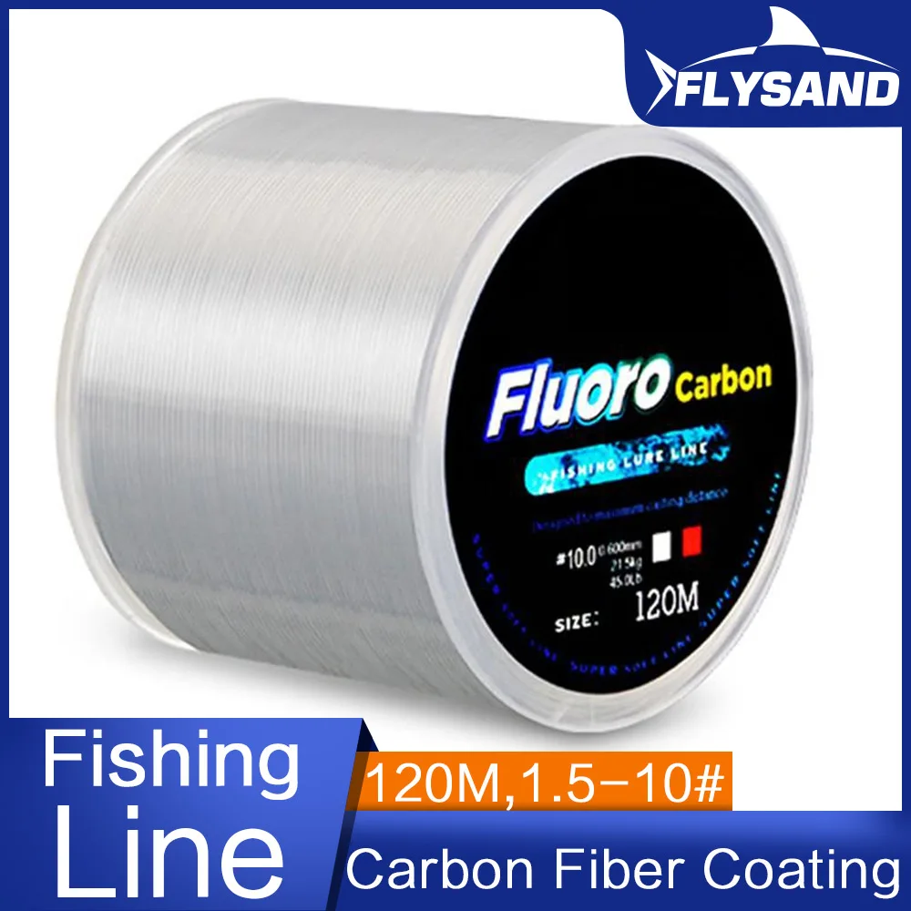 FLYSAND 120M Fluorocarbon Coating Fishing Line 0.20mm-0.60mm 7.15LB-45LB Carbon Fiber Leader Line Lure Wire Sinking Line Japan