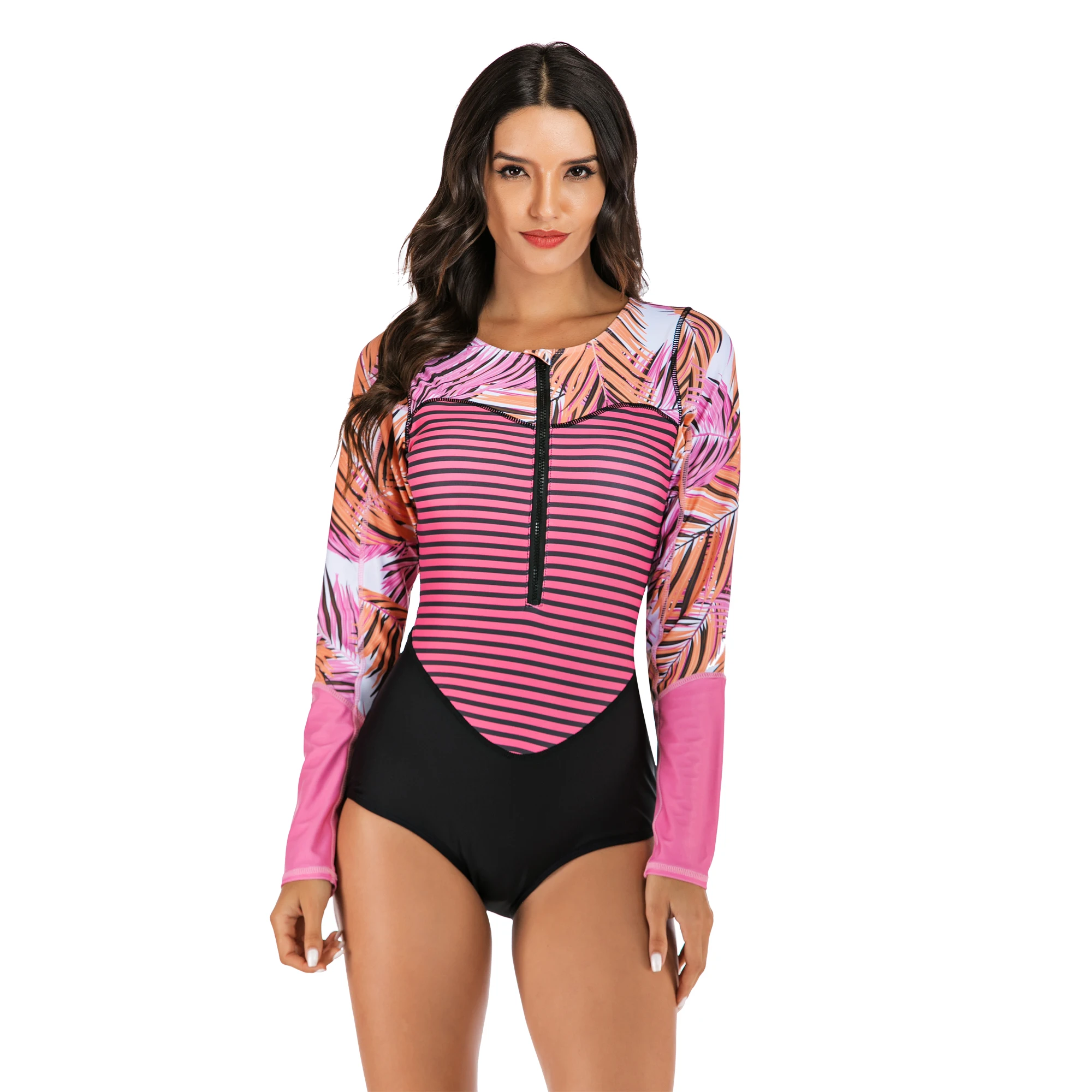 2024 One Piece Swimsuit Rashguard Printed Long Sleeve Swimsuit Rash Guard Women Swimwear Surfing Swimming Suit Bathing Suit