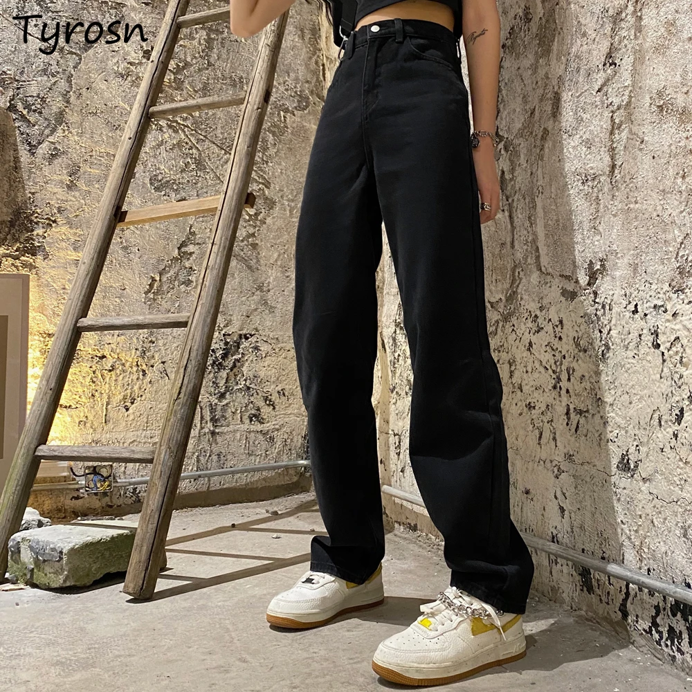 

Jeans Women Vintage Streetwear Black Retro Wide-leg Denim Trousers All-match Harajuku Loose High Waist Mopping Jean Teen Ulzzang