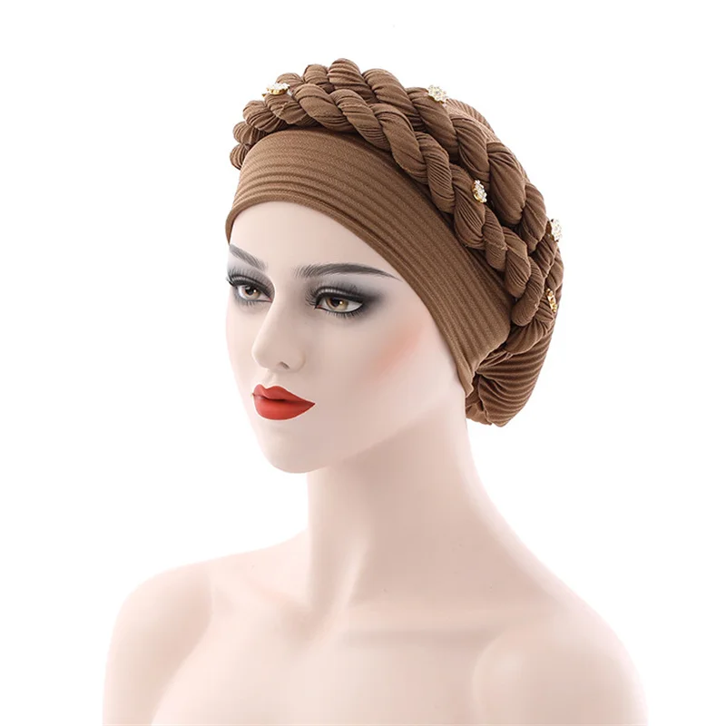 Latest Aso Oke Auto Gele Headtie Already Handmade African Cap Nigerian Wedding Gele Women Double Braid Turbans Ladies Hat Wraps