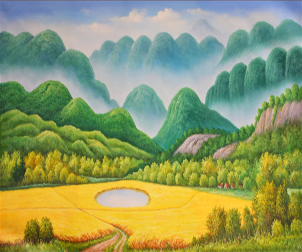 

European and American professional custom wallpaper wallpaper HD oil painting pastoral mountain art hotel background mural