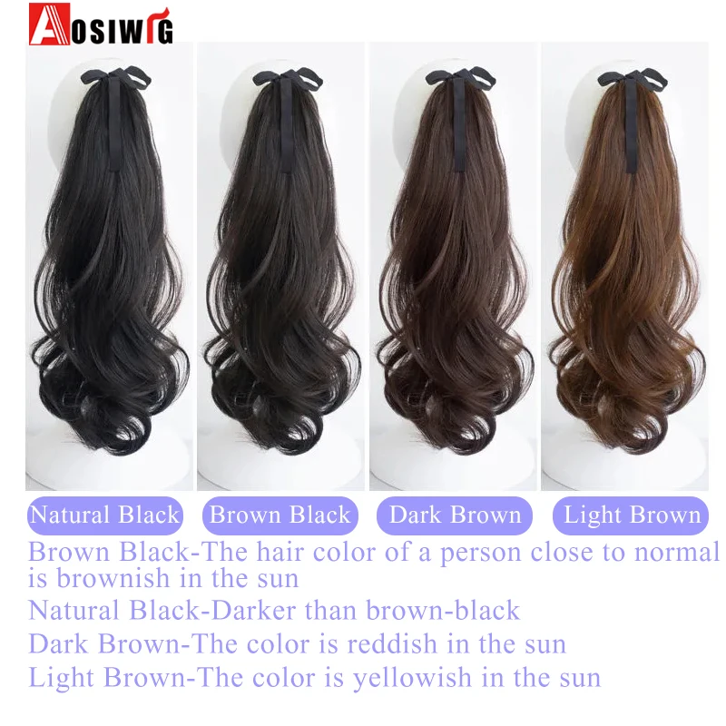 Aosiwig Synthetic Long Ponytail Drawstring Fake False Clip In Hair Extension Natural Curly Wavy Hairpiece Pony Tail Piece Women