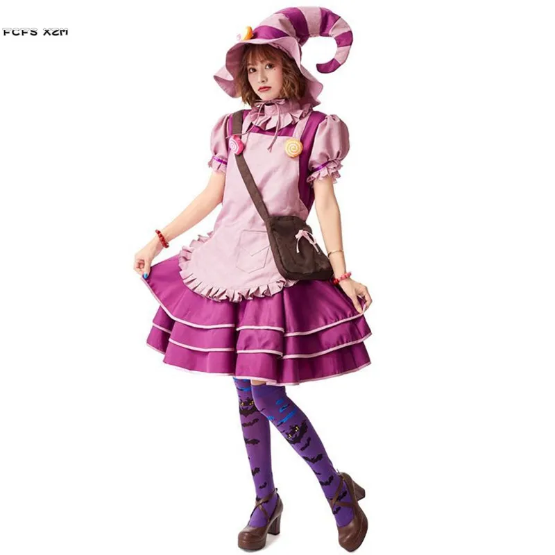 

Purple Gothic Women Candy Witch Cosplay Female Halloween Sorceress Costumes Carnival Purim Nightclub Bar Role Play Party Dress