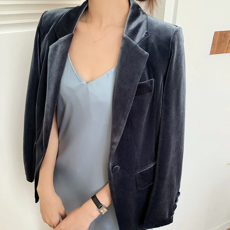 Autumn 2022 Womens New Elegant Slim Vintage Suit Jackets Office Lady Pockets Single Button Notched Korean Style Fashion Coat