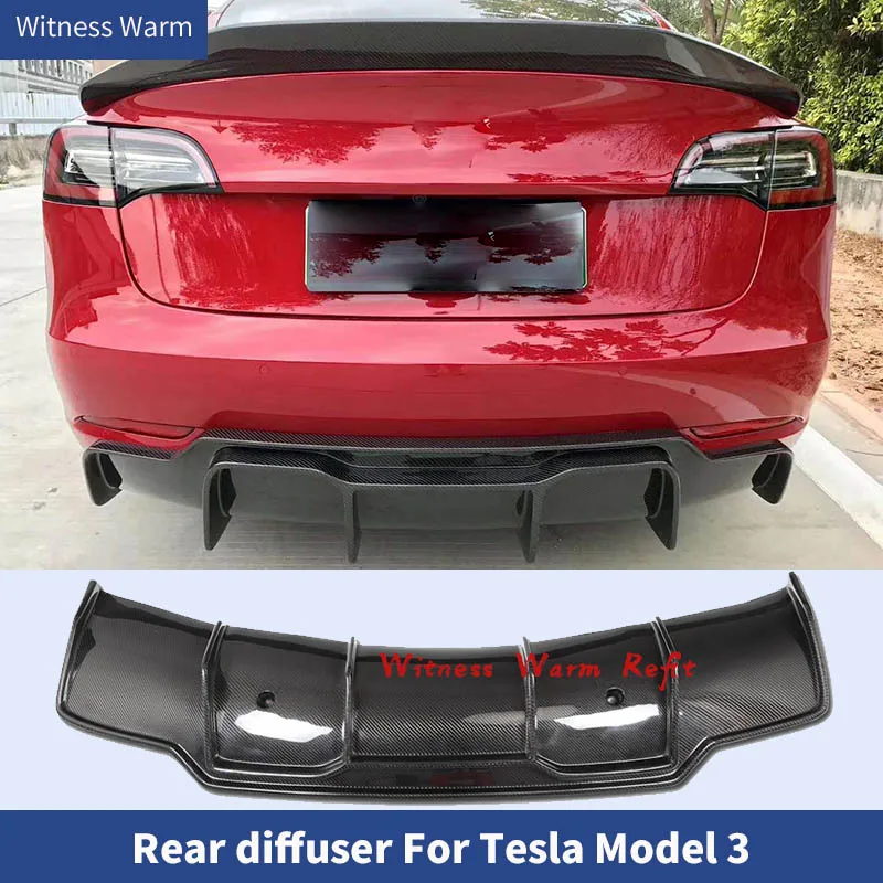 Carbon Fiber/frp Rear Bumper Diffuser Spoiler Chin for Tesla Model 3 Rear Lip Diffuser Protector 2015 2016 2017 2018 2019