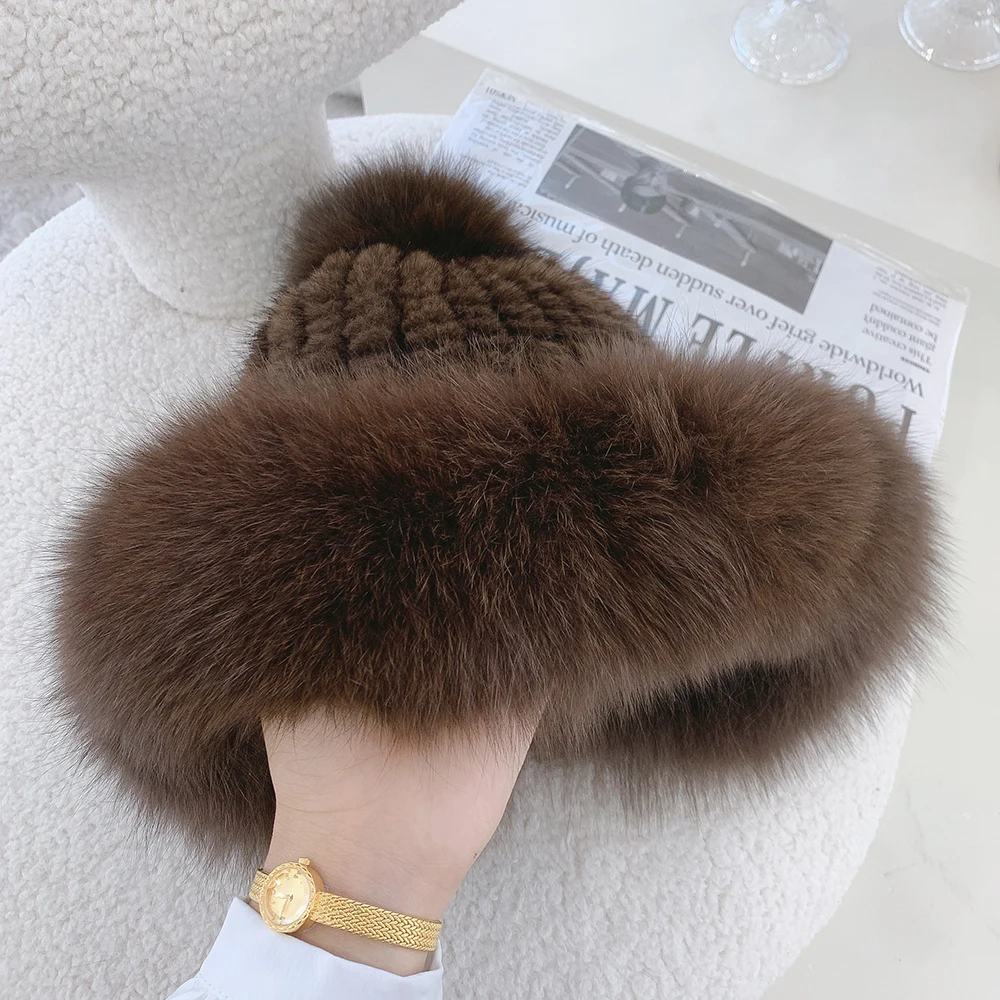 

Zero Fish Hot sell 2022 Autumn And Winter Knitted Mink fur Hat and cap For Women Lovery Lady's Genuine rabbit fur cap