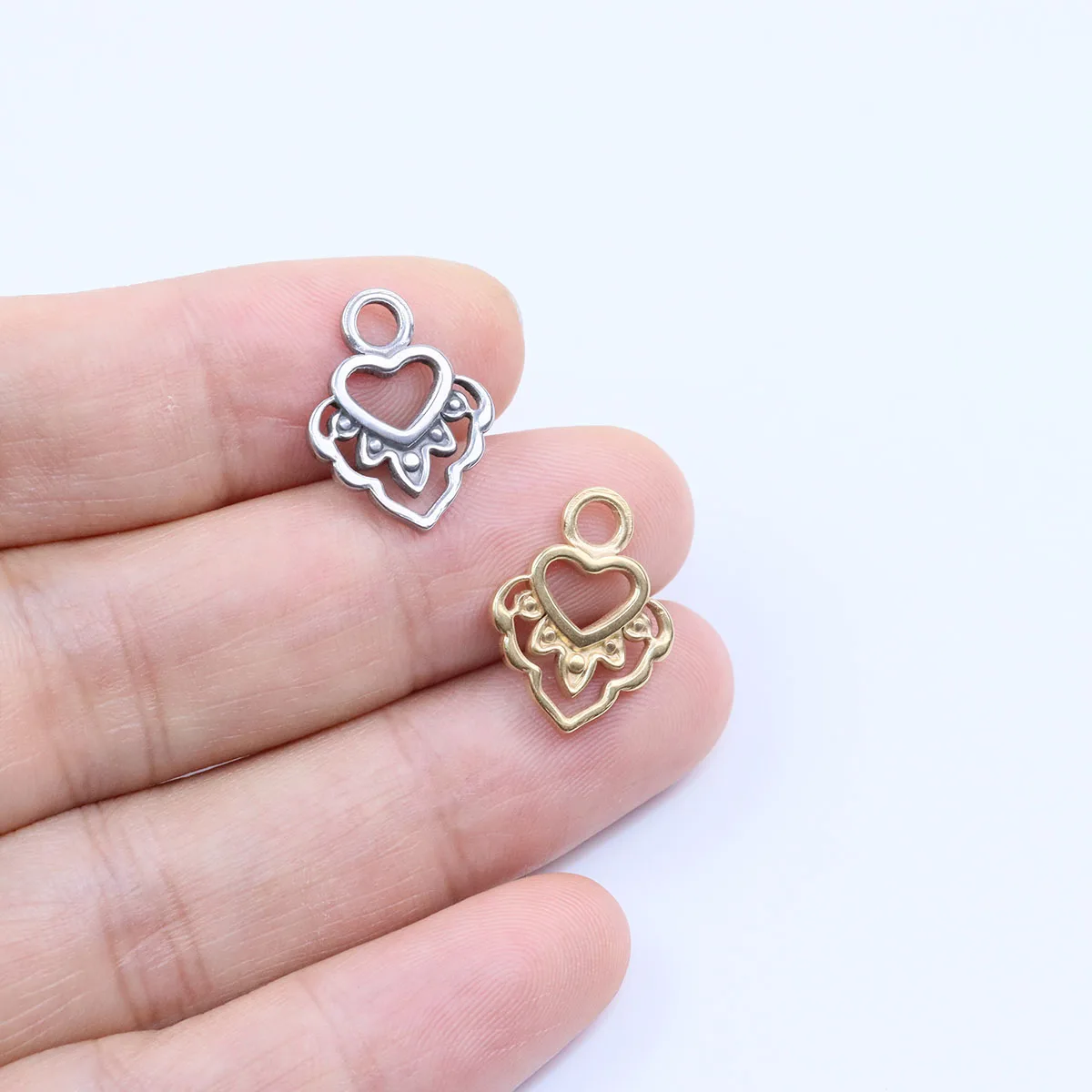 5pcs mm Wholesale Stainless Steel High Quality Hot Heart Flower Charms Pendant DIY Necklace Earrings Bracelets Unfading 2 Colors