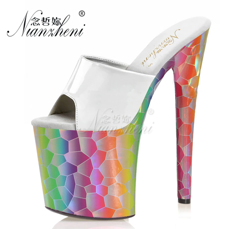 New style Gradual change color Shallow Thick platform heels Women Slippers 20CM Super High heeled shoes 8 inches Concise Elegant