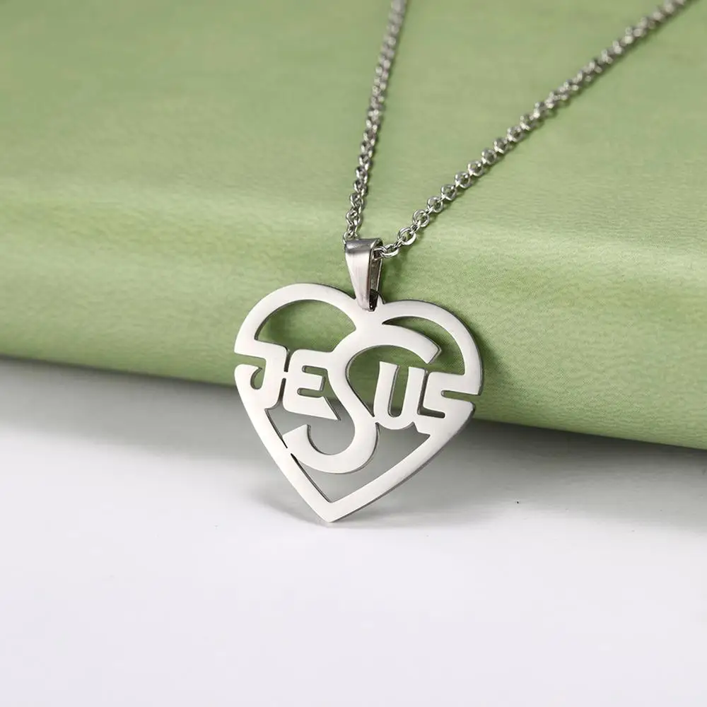 Myshape 316L Stainless Steel Christian Jewelry Heart Cross Shaped Jesus Silver Color Color Golden Pendant Men Woman Necklace