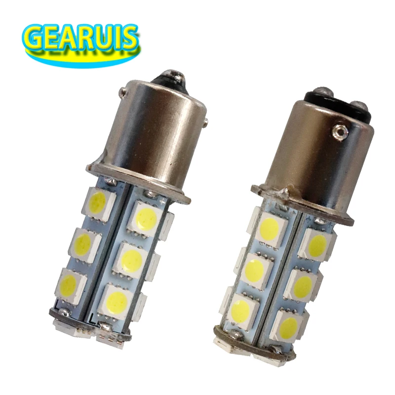 

100 шт. S25 1156 светодиодный BA15S P21W 1157 bay15d 18 SMD 5050 LED P21/5W Автомобильный сигнал Обратные светодиодные фонари Красный желтый 12 В Авто светодиод