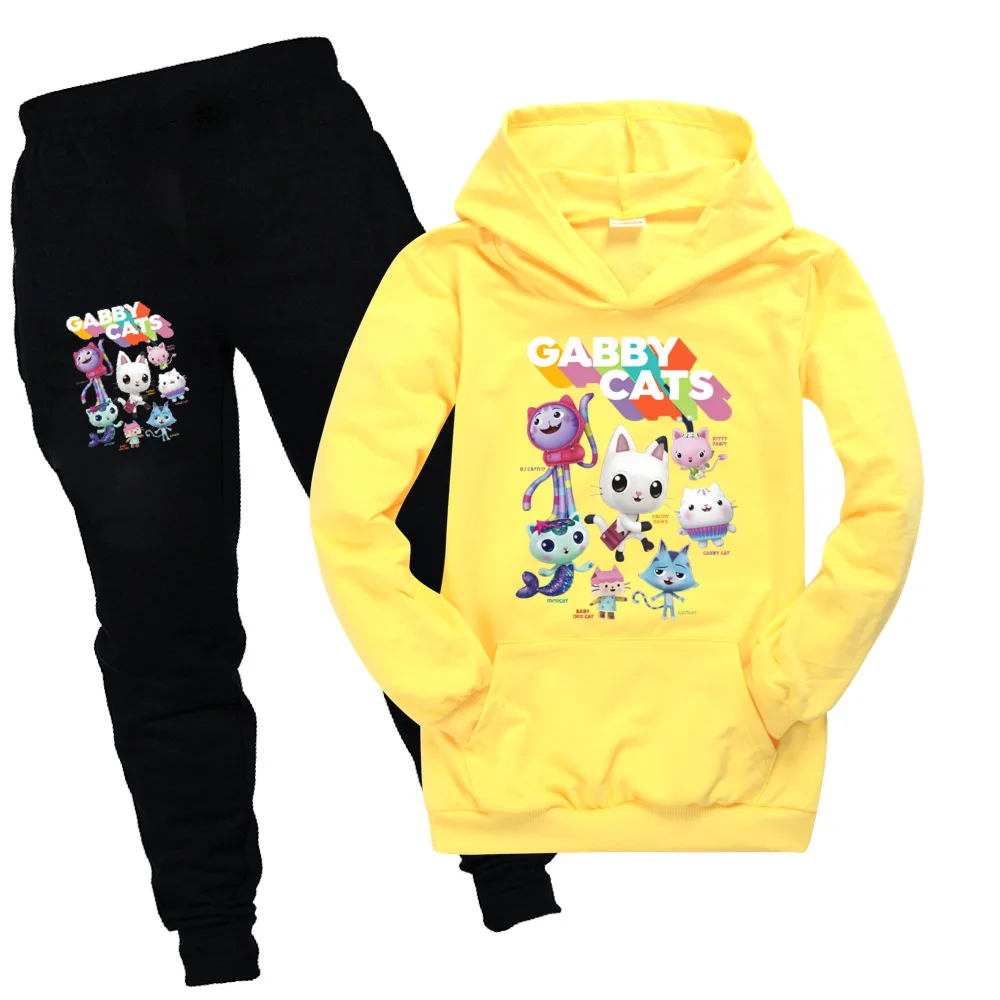 2021 Crianças Roupas para Meninas Meninos Gabby Cats Outono Inverno Manga Longa Hoodies Calças de Algodão Conjuntos Bebê Treino Crianças Roupas