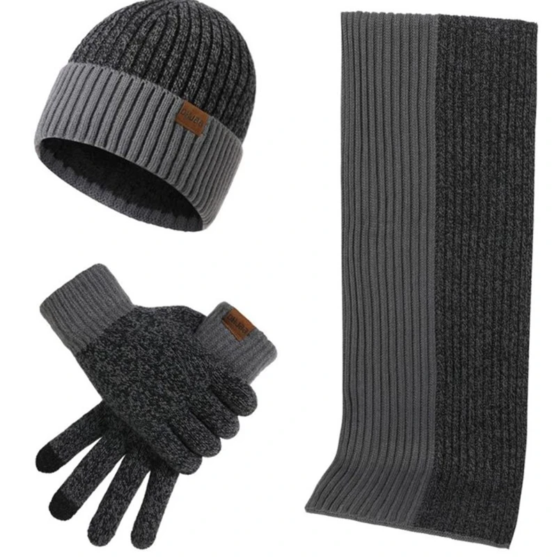 3 Pcs/set Unisex New Double-sided Color Matching Scarf Autumn Winter Fashion Men Women Simple Thickening Hat Gloves Set