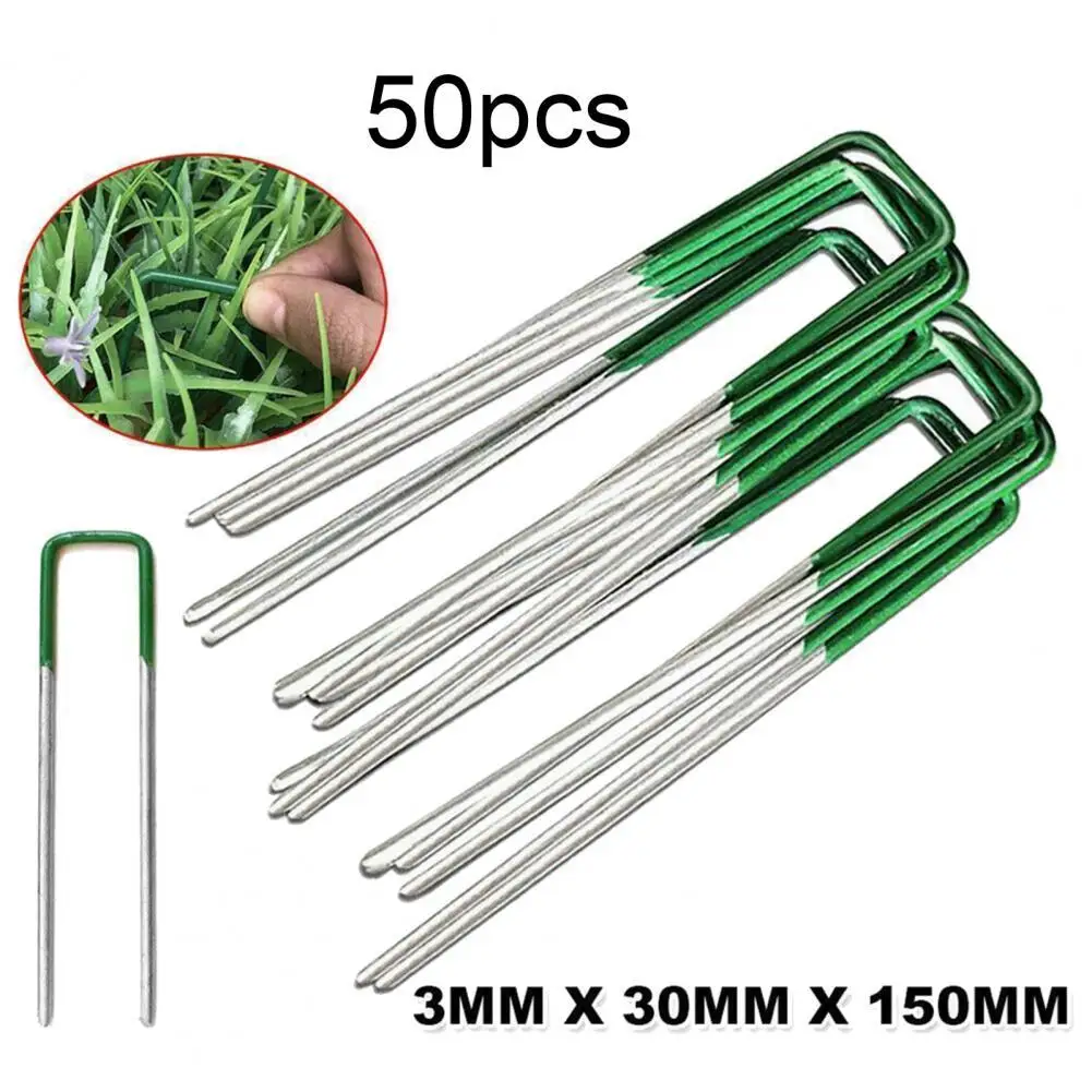 50Pcs/Set Artificial Grass Turf U Pins Metal Galvanised Lawn Tent Pegs Staple Garden Hot-Dip Galvanizing Gardening Accessories