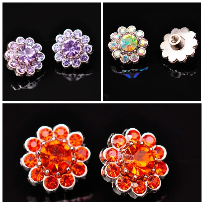 10pcs 14mm Handmade Colorful Rhinestone Crystal Flower Rivet Stud Concho For Leathercraft Belt Saddle Headstall Bridle Decor