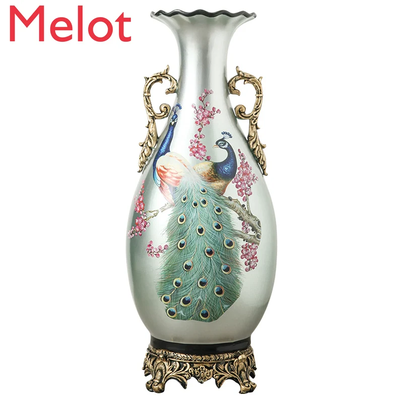 

Chinese Creative White Vase Peacock Decoration Modern Living Room Floor Stand Dried Flowers Flower Arrangement Simple Decoration