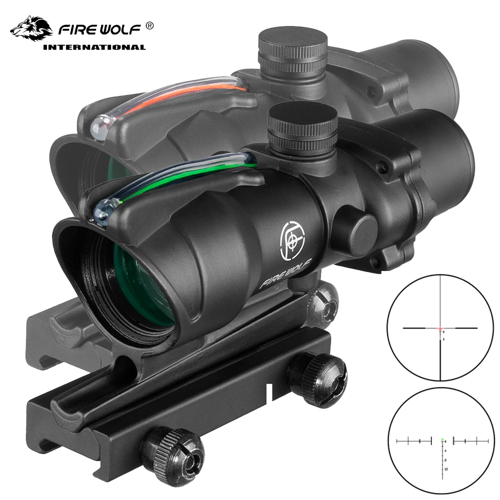 Fire Wolf  4X32 Tactical Rifle Scope Real Fiber Optics Green Red Dot Illuminated Etched Reticle hunting Optical Vision Rifle