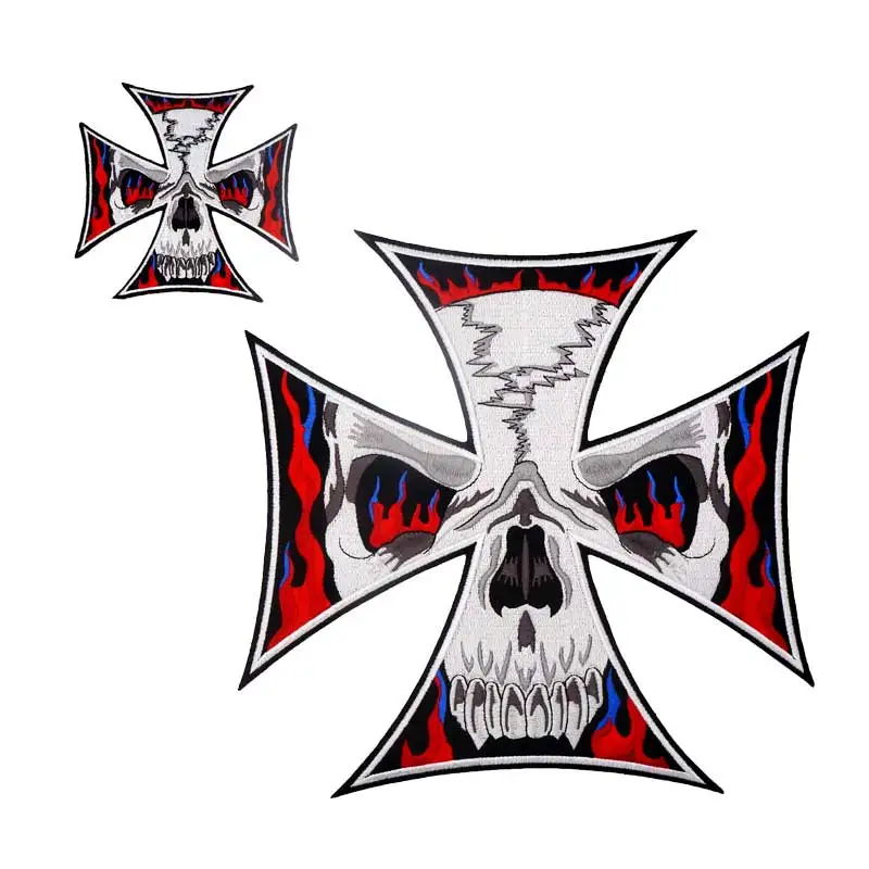 large cross skull motorcycle Embroidered punk biker Patches Clothes Stickers Apparel Accessories Badge FU217