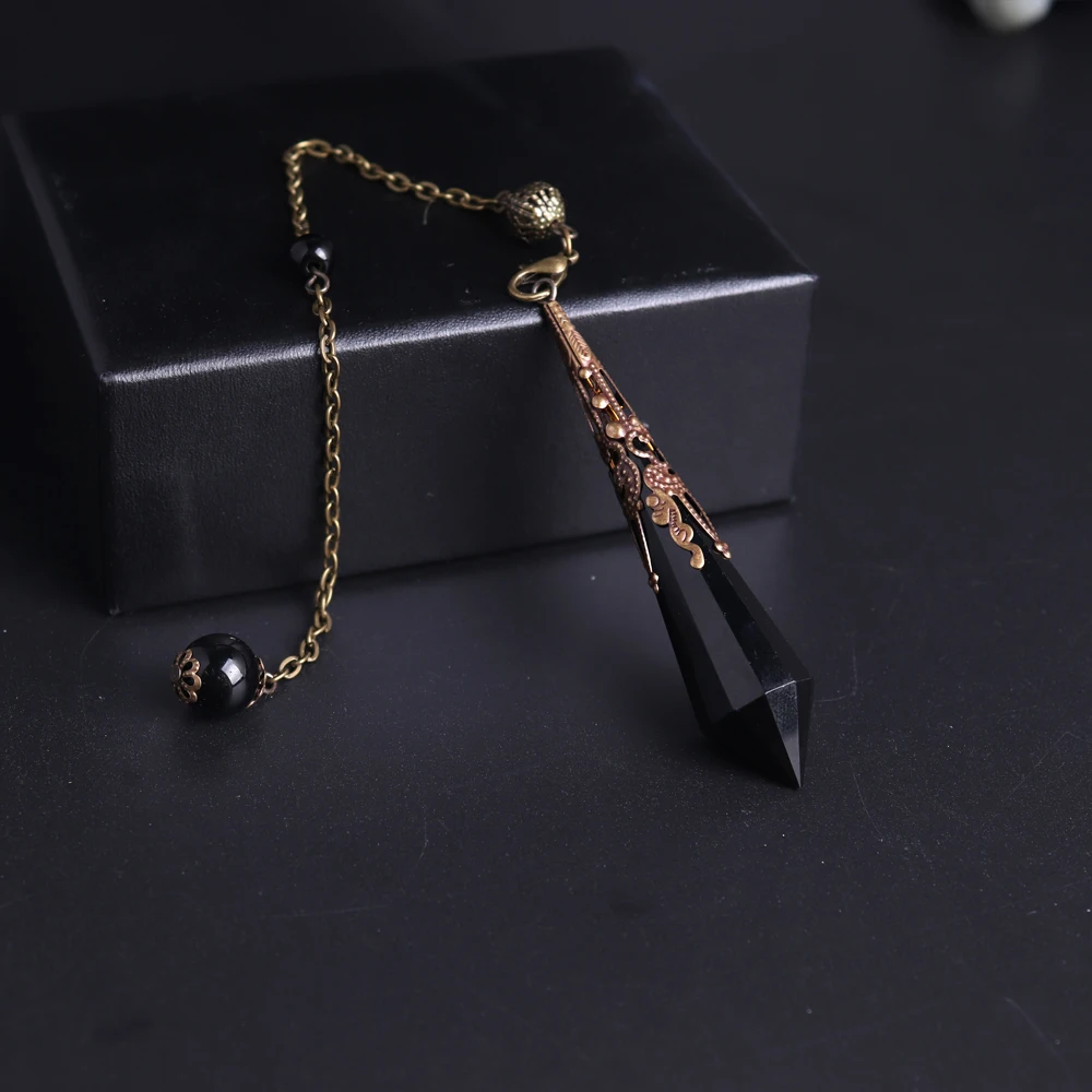 High Quality Natural Black Stone Facet Obsidian Pendulum for Dowsing Pendant Amulet  Crystal Divination Chakra Necklace Jewelry