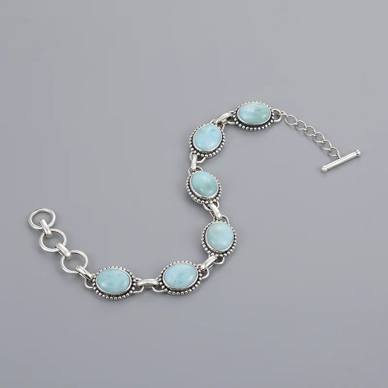 Pulsera de plata de ley 925 para mujer, brazalete de Larimar, triángulo ovalado, moda para fiesta, regalo, venta al por mayor, 2021