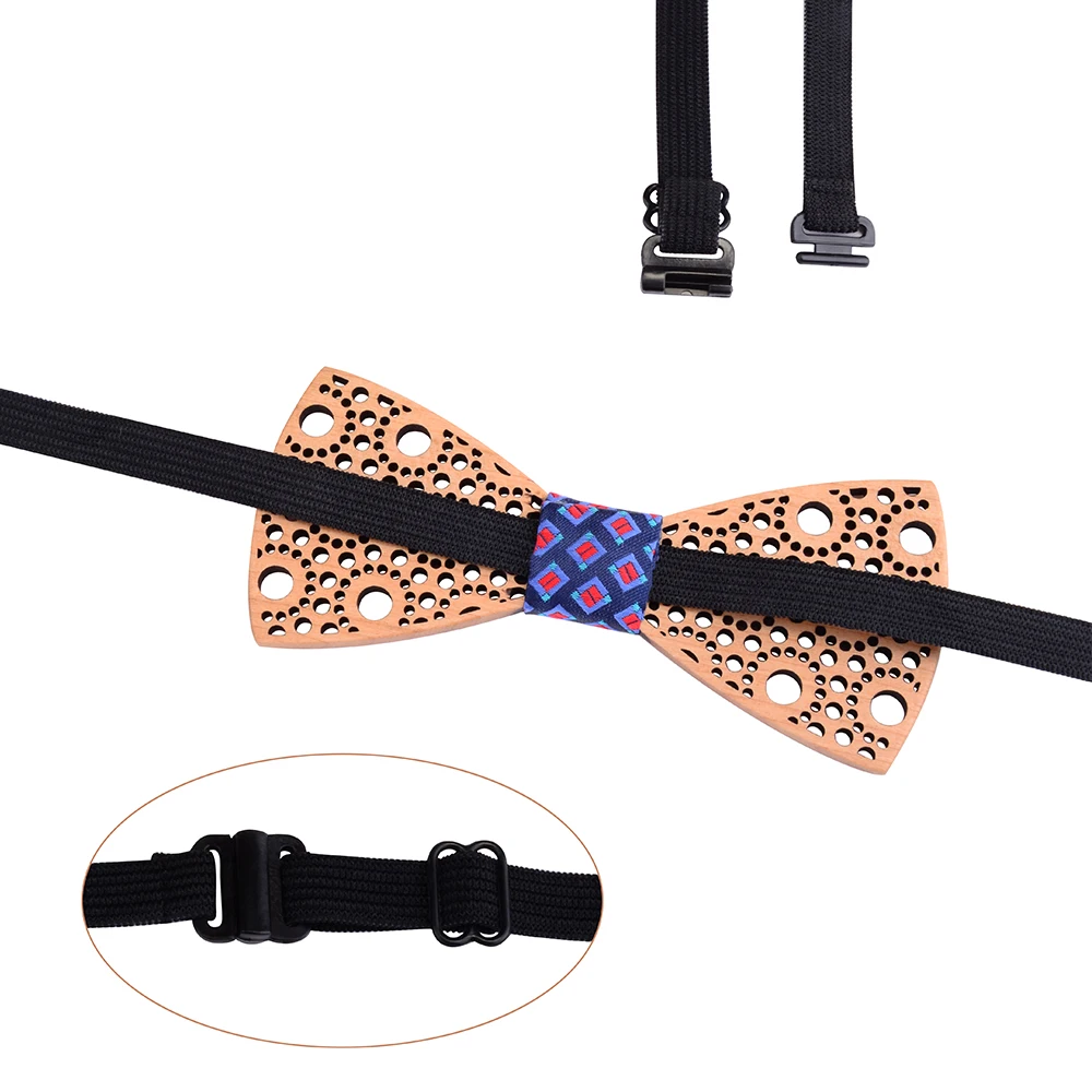 New Design 100% Wooden Hollow Wood Bow Ties Bowtie With Pocket Square Cufflinks Brooch For Men Christmas Gift Set With Box Ties