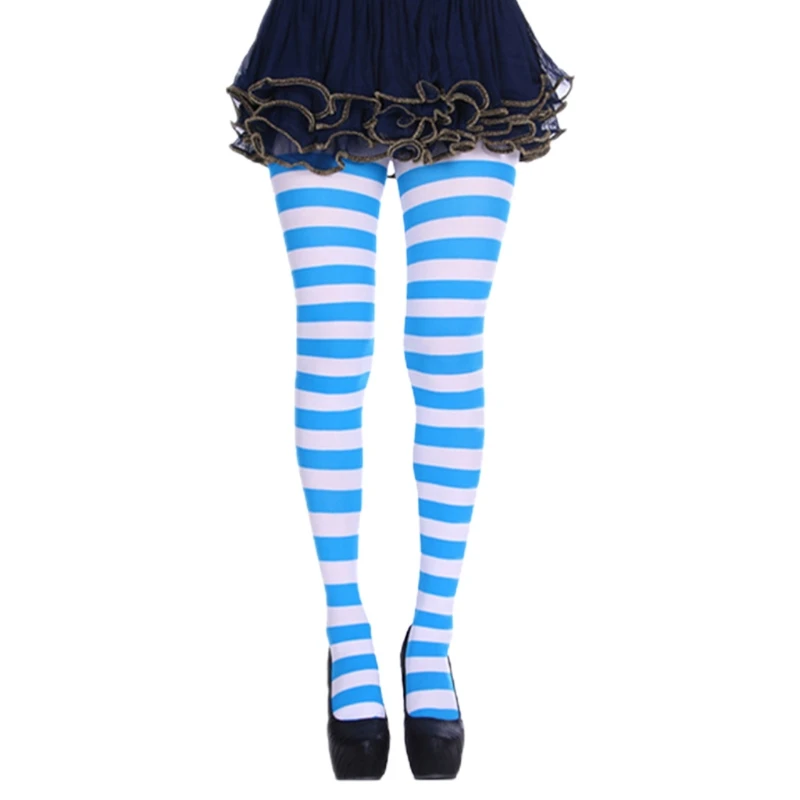 Women Girls Rainbow Multicolor Striped Tights Opaque Stockings Slim Pantyhose for Christmas Halloween Cosplay Costume