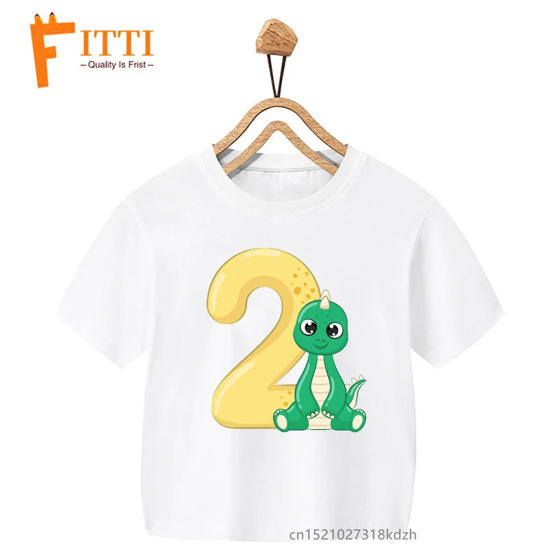 Dinosaur Party Digital 1~3 Year Flower Print Boy White T-shirt Kid Summer Kawaii Funny Clothes Little Baby Y2K Clothes,Drop Ship