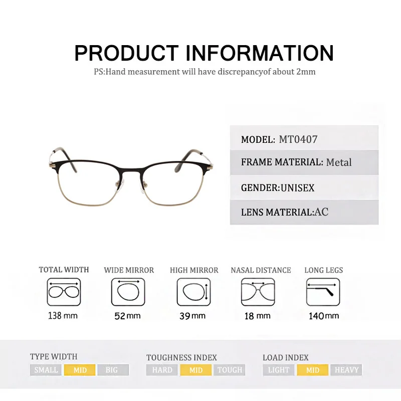 High Quality Metal Optical Glasses Frame Rectangle Frame Myopia Men Eyewear
