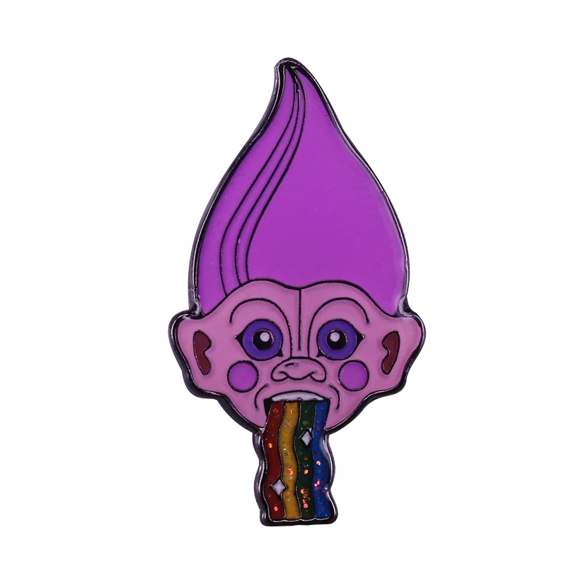 

Magical 90s Troll brooch rainbow spew glitter pin maybe your troll will even grant you a wish! Bring back of your childhood