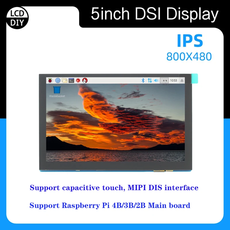 Maxgeek 5 Inch DSI Display 800x480 IPS Display Capacitive Touch Drive-Free For Raspberry Pi MIPI DSI Port