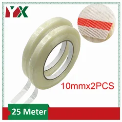 YX 2Rolls 10mm Transparent Fiberglass Tape Striped Single Side Adhesive Tape For Industrial Strapping Packaging Fixed