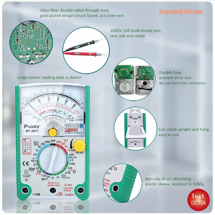 Pro\'sKit-Analog Multimeter, MT-2017, Safety Standard Protective Function, Ohm Test Meter, DC AC Voltage Current, Original