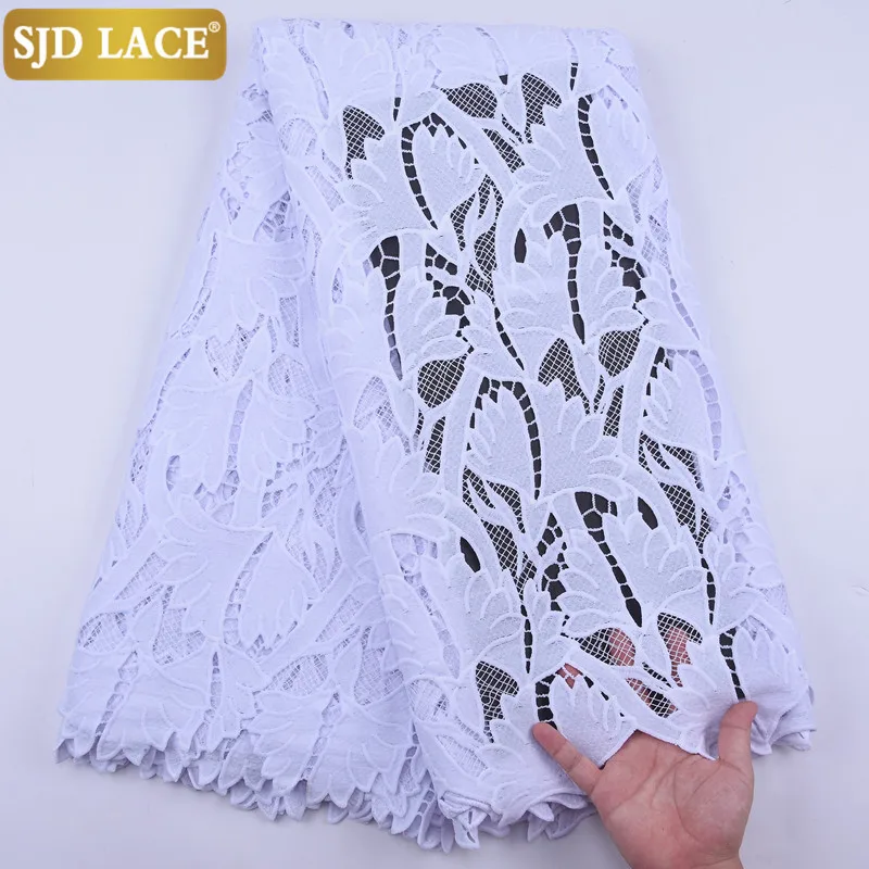 SJD LACE Pure White African Cord Lace Fabric 5Yards Water Soluble Guipure Cord Laces For Nigerian High Quality Wedding Sew A2021