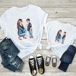 Mom and Kids Print Family Matching Clothes Mommy and Me Clothes White T-shirt Mother and Son Clothes Family Look Top