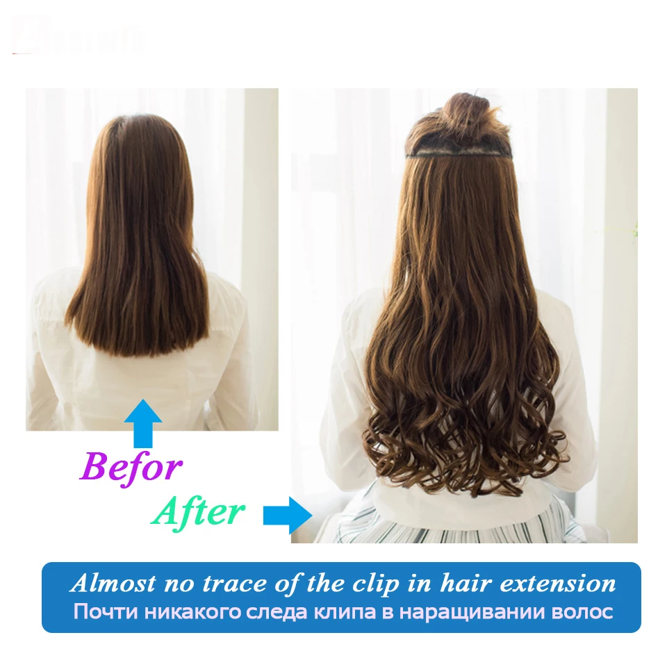 24 inchs sintético longo grampo de cabelo na extensão do cabelo resistente ao calor natural ondulado cabelo peça mumupi