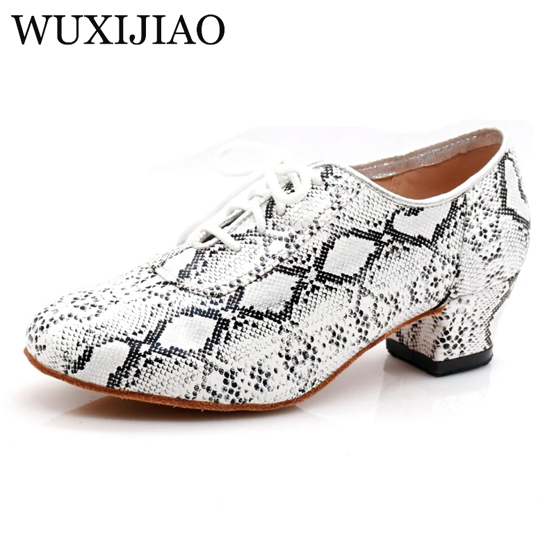 WUXIJIAO women's Latin dance shoes color satin sequins rhinestones Cuban high heels 9cm