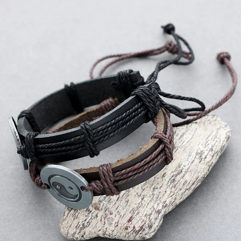 Vintage Yin Yang Tai Chi Leather Bracelet Diy Handmade Weaving BFF Best Friends Bracelets For Women Men Gifts Pulseira Feminina