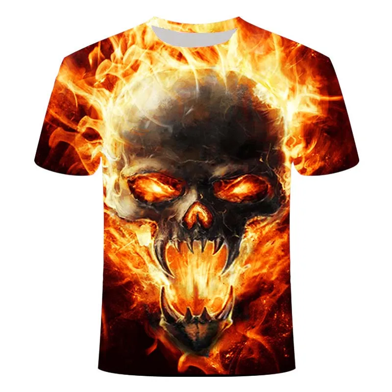 Fashion Summer T-Shirt Men 2021 3D Skull Printing Men\'s T-Shirt Breathable Streetwear Splicing Printing T Shirt Men