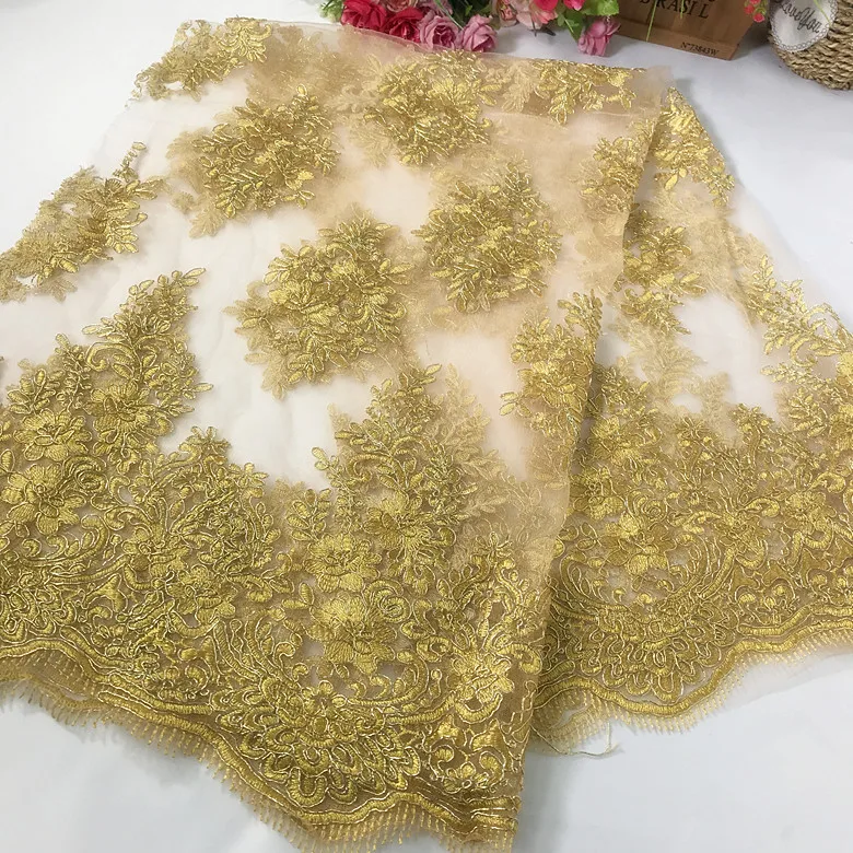 Golden golden car bone lace  full-width embroidery lace fabric wedding accessories car bone lace embroidered fabric