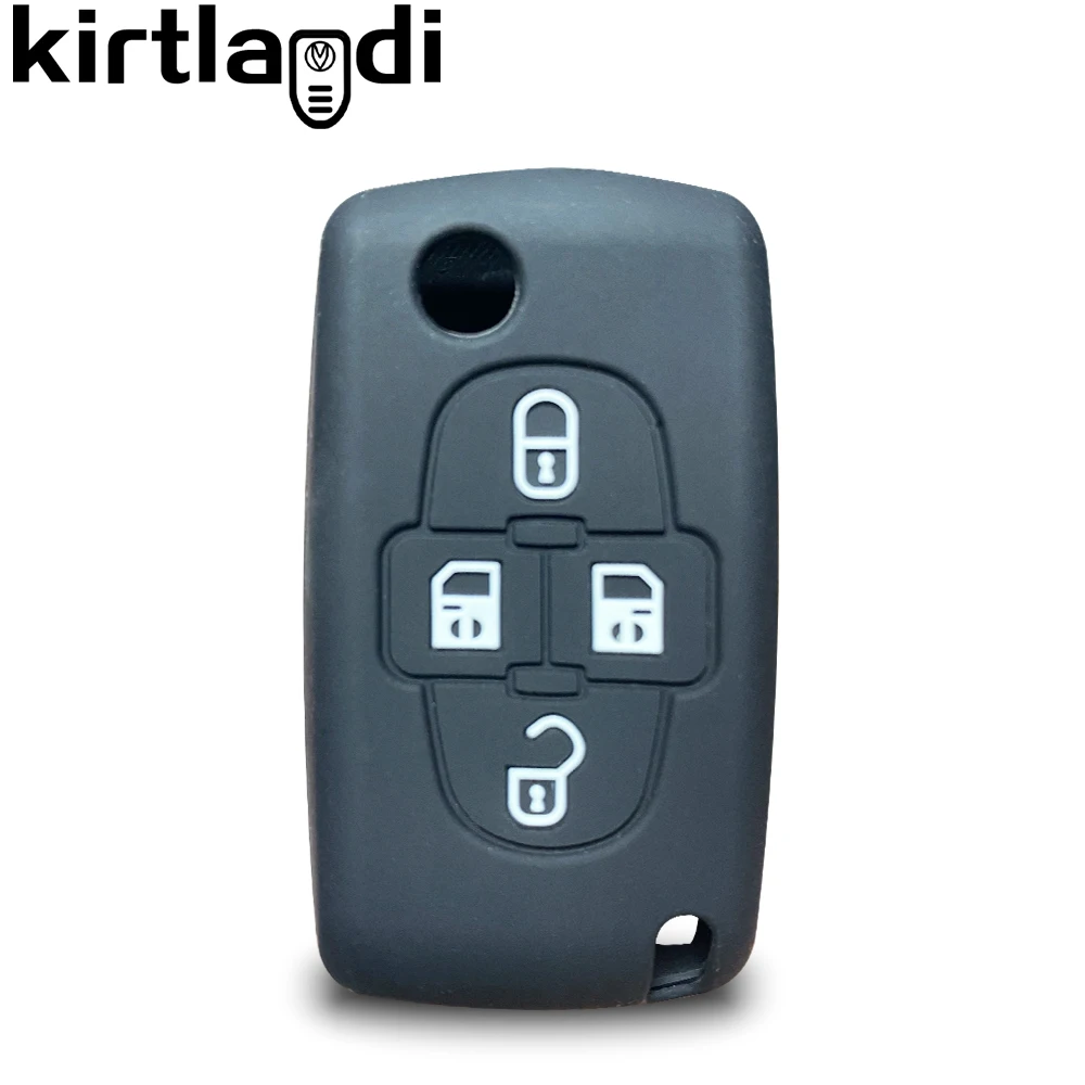 4 Button Flip Floding Key Case Cover Car Shell for Peugeot 1007 807 for Citroen C8 Silicone Protective Key Holder Accessories