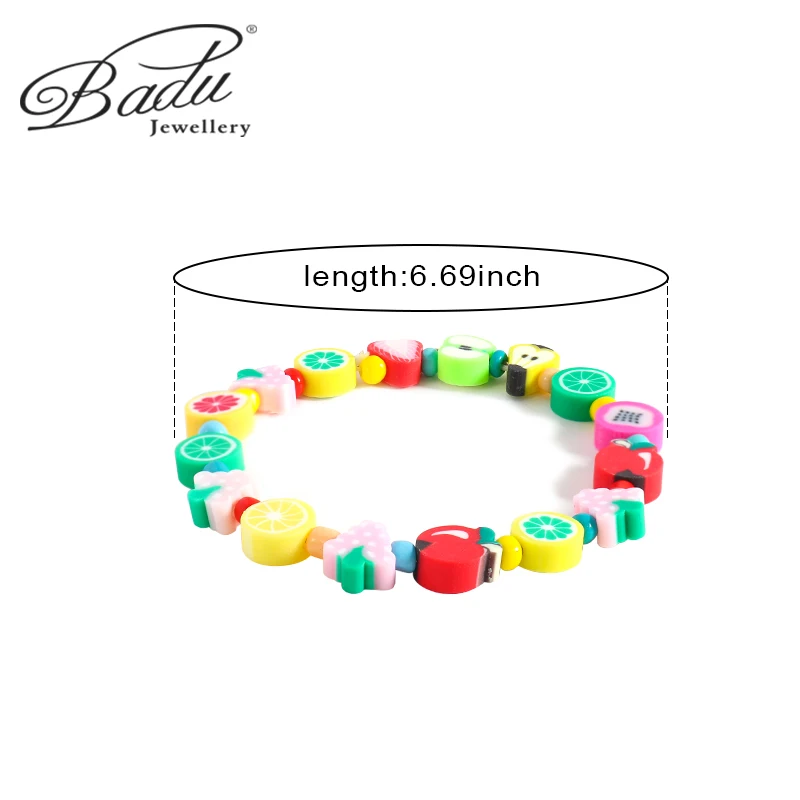 באדו חדש 1Pcs צבעוני פירות חימר צמיד לנשים בוהמי קיץ החוף רך חרס נשי צמיד קסם תכשיטים