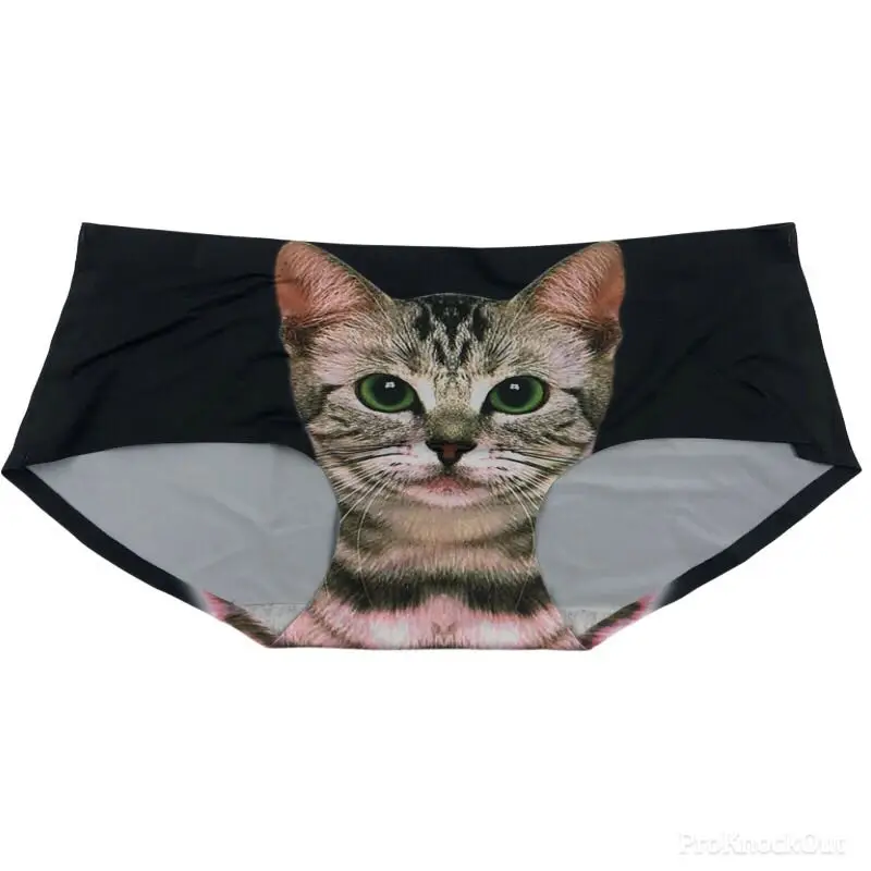 Seamless 3D Print Cat Pattern Fitness Ice Silk Modal Meryl Panty Cute Women Girls Underwear Pink Sexy Panties Briefs Lingerie