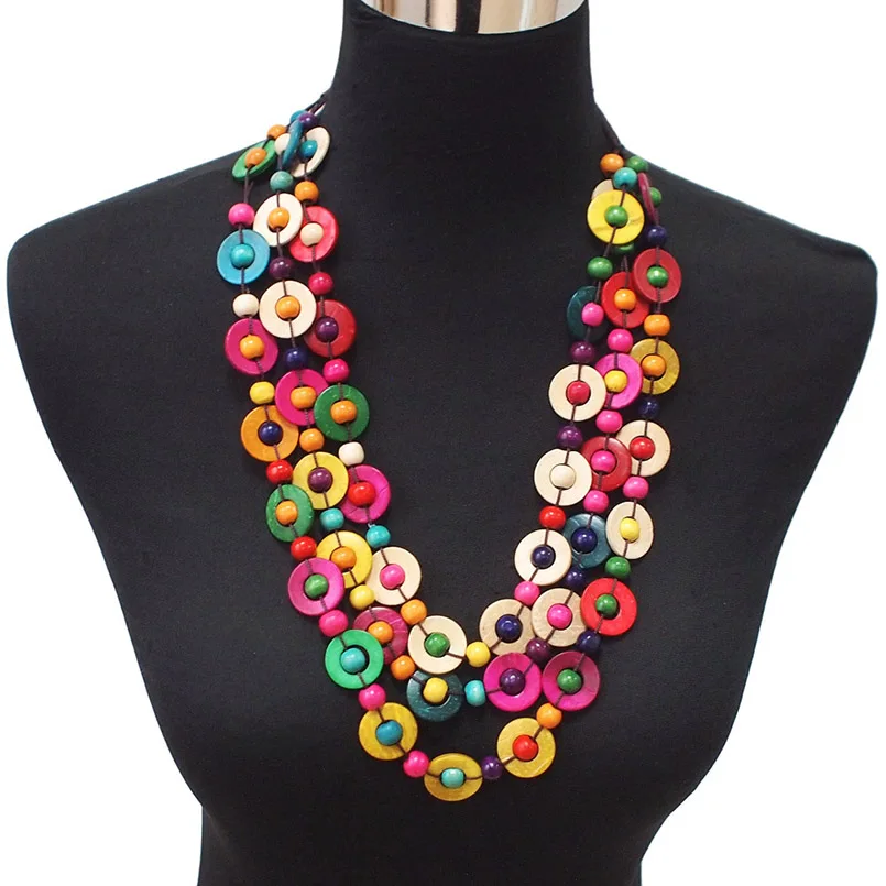 MANILAI Multilayer Wood Bead Choker Necklaces For Women Boho Handmade Beaded Statement Necklace Ethnic Jewelry