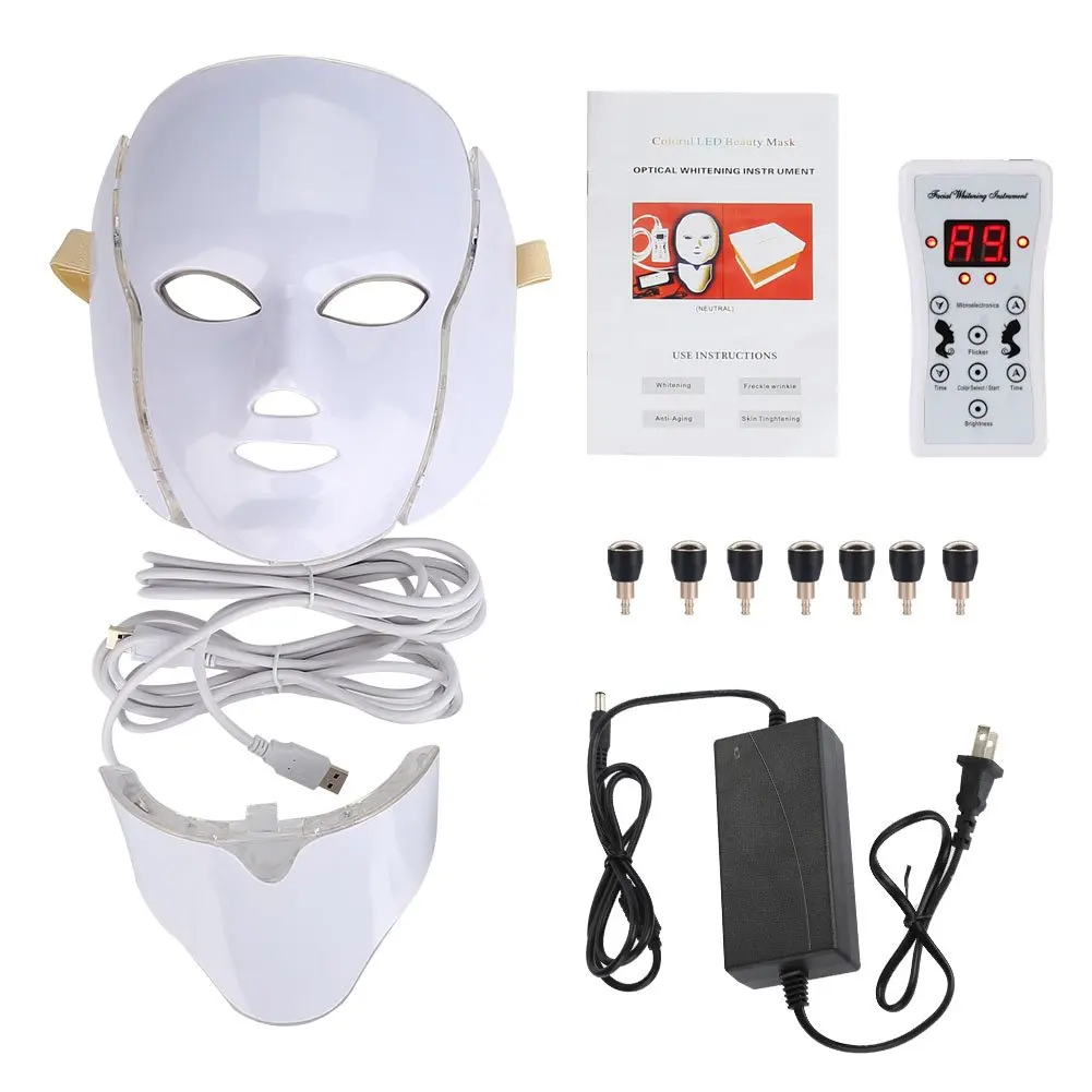 7 Colors Light LED Facial Mask with Neck Face Care Treatment Beauty Anti Acne Therapy Face Whitening Skin Rejuvenation Machine