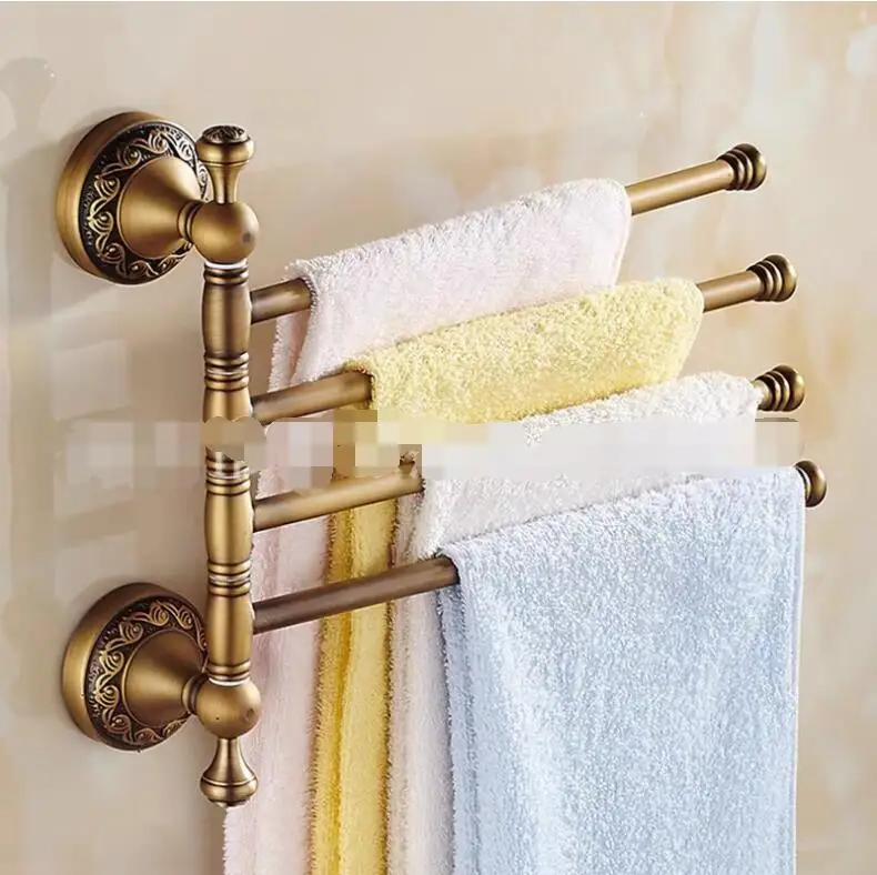 2/3/4 Rod Rotating Vintage/Black towel rack, Fashion antique copper towel bar shelf, Bathroom kitchen towel hanging rack retro