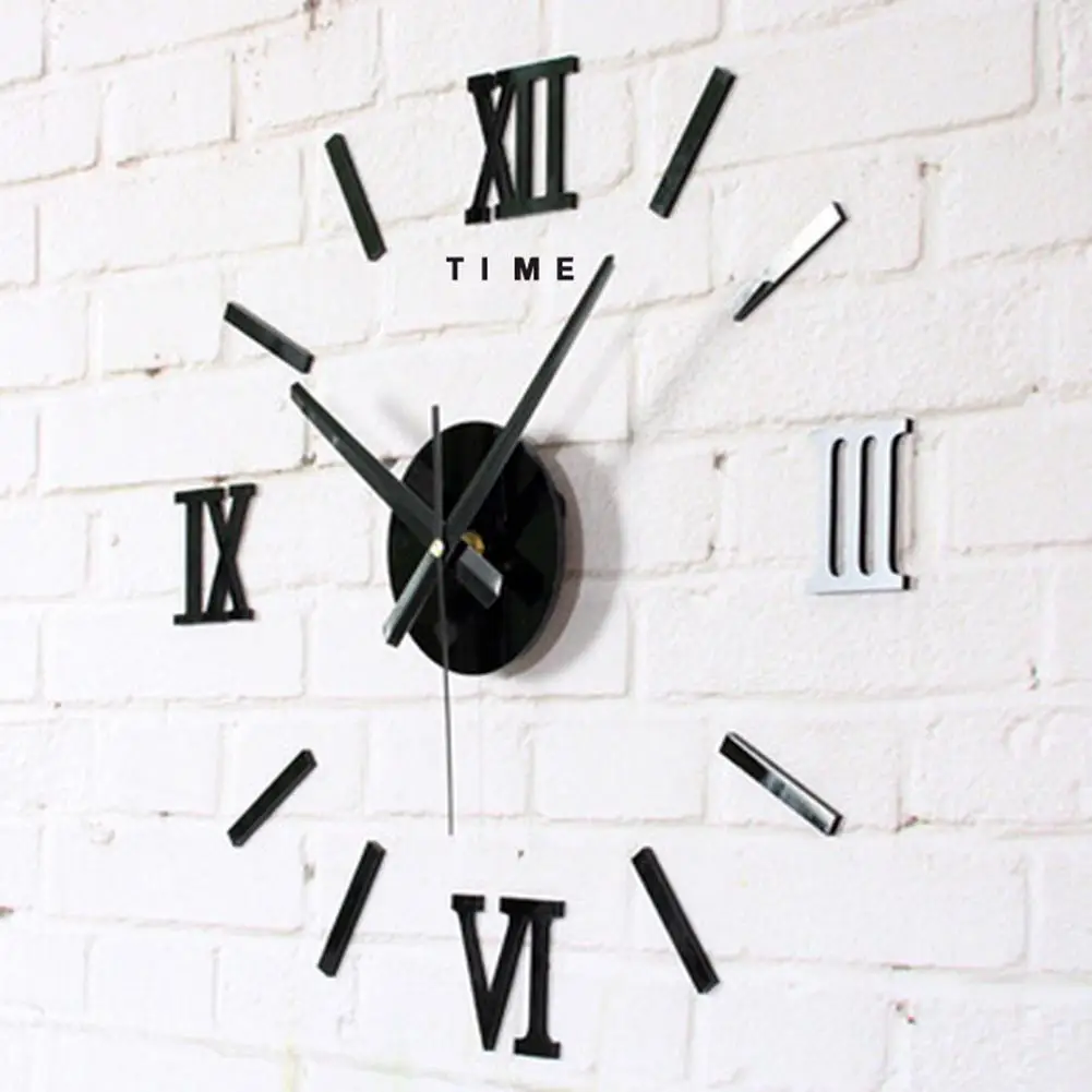 Roman Numbers Acrylic Mirror Surface DIY Sticker Wall Clock Living Room Decor