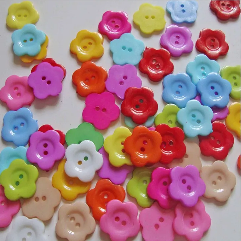 100Pcs Resin Flower Buttons Clothing Sewing Button Fit Scrapbooking Apparel Crafts DIY Supply Decoration Candy  Color