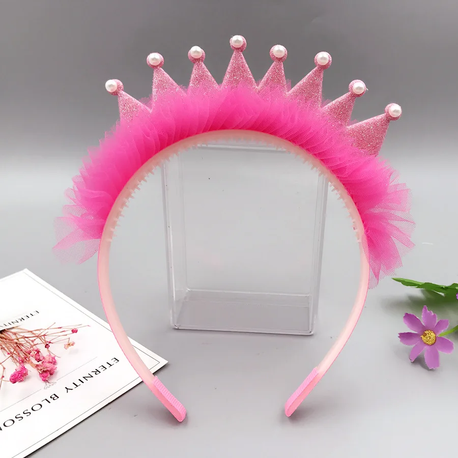 Princess Lace Crown Hair Bands For Baby Girls Sweet Pearls 3D Headband Birthday Party Hair Hoops Hairbands Kids Hair Accessories